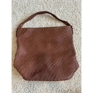 Large Deux Lux Woven Leather Hobo Handbag Purse Tote Brown Textured Work School